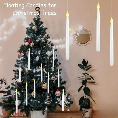 12 Pack LED Flameless Xmas Tree Taper Candles with a Crystal Ball and Gold Hook Battery Operated Remote