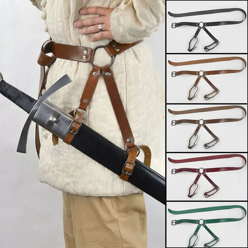 Medieval Sword Belt Sheath PU Leather Scabbard Larp Rapier Katana Holder Cosplay Props