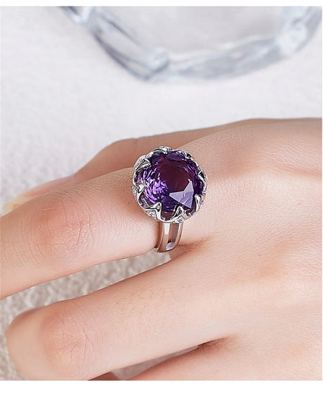 Nymphaea's Jewel S925 Sterling Silver Ring Natural Amethyst Morganite Zircon