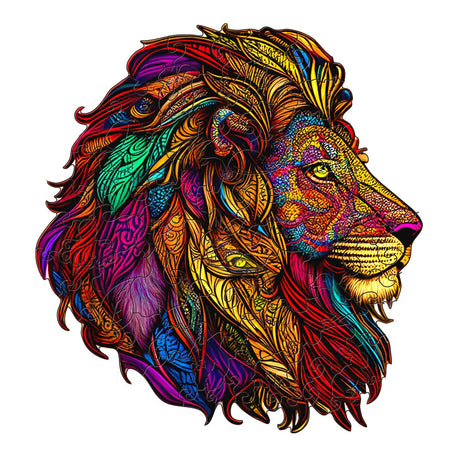 King of the Jungle Lion Wooden Jigsaw Puzzle Irregular Shaped Pieces