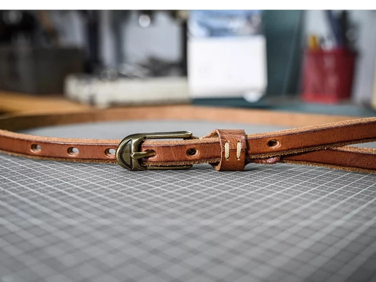 Shallee's Genuine Leather Women's Belt Pure Copper Button Western Cowboy Style