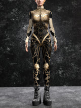 Nocturnal Enigma CyberPunk Armour Bodycon Jumpsuit Cosplay Costume Halloween Festival Fit Zentai Suit
