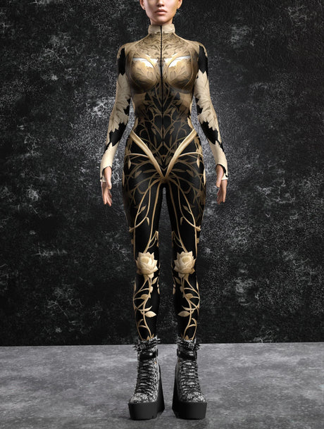 Nocturnal Enigma CyberPunk Armour Bodycon Jumpsuit Cosplay Costume Halloween Festival Fit Zentai Suit