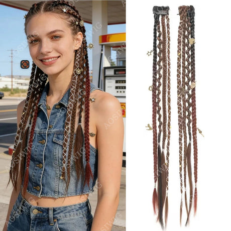 2pc Ombre Synthetic Fae Braids Hair Extensions Clip in Hairpieces