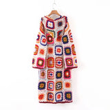 Granny Square Hand Crochet Mohair Hooded Long Cardigan