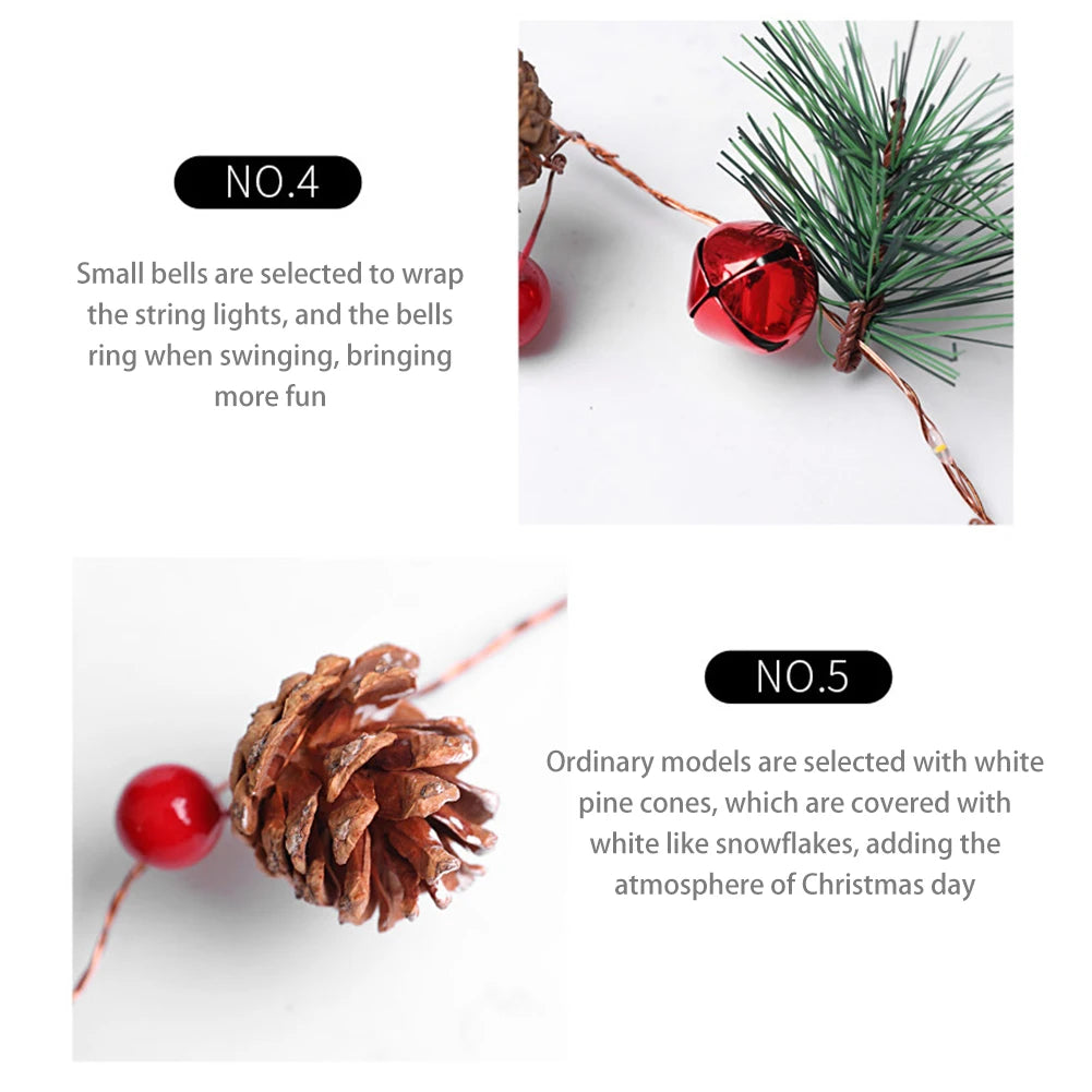 Pinecones Red Berries Garland Christmas Led String Lights