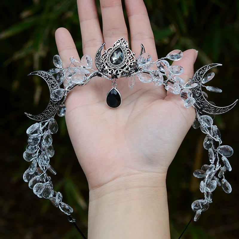 Witch Halo Black Crescent Moon Hairband Pagan Crystal Moon Crown