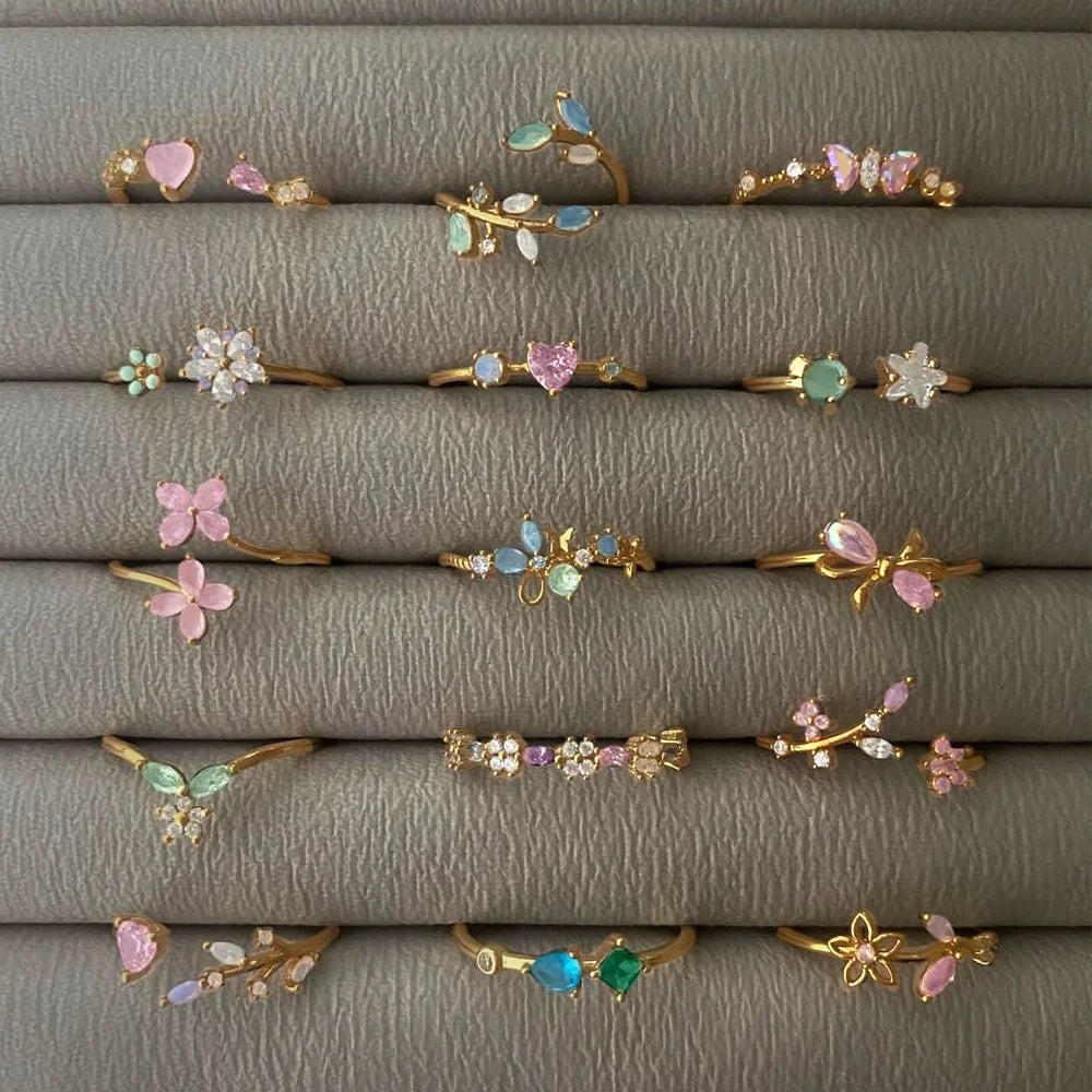 Sweet and Dainty Colourful Zircon Rings Gift Idea