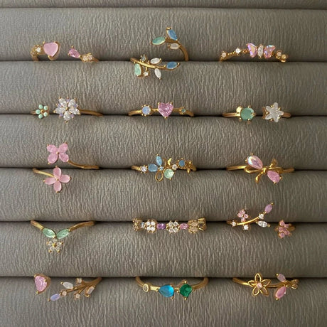 Sweet and Dainty Colourful Zircon Rings Gift Idea