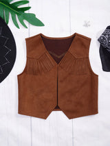 Kids Brown Suede Leather Fringed Vest  Western Cowboy Cowgirl Costumes
