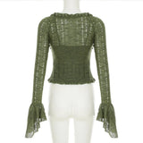 Y2k Dark Green Long Sleeved Ruffle Top Matching Skirt Goblincore