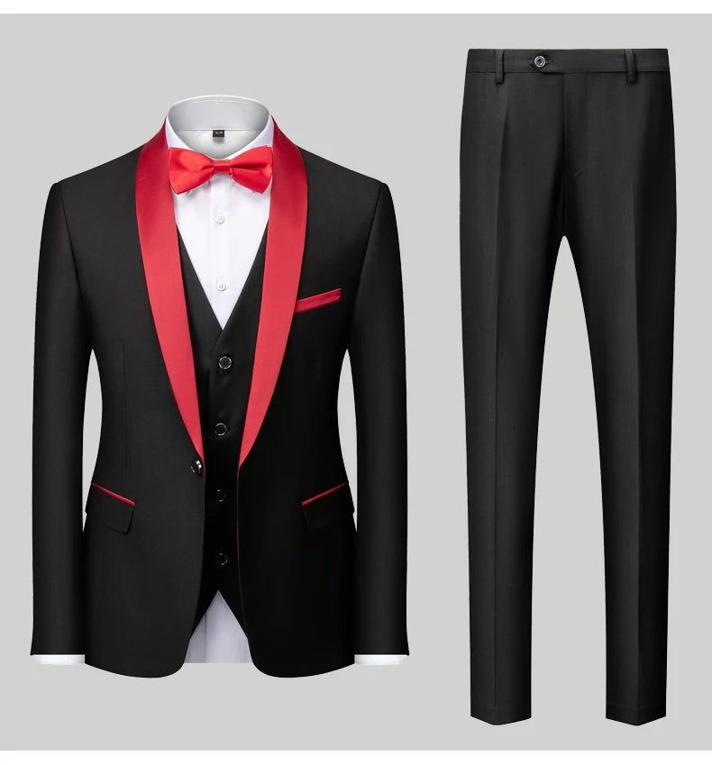 Mens Tuxedo Three Piece Suit Blazer with Trousers and Vest