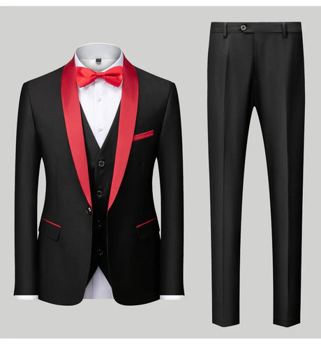 Mens Tuxedo Three Piece Suit Blazer with Trousers and Vest
