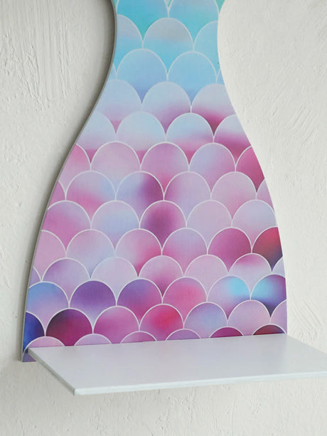 Mermaid Tail Wooden Crystal Shelf Essential Oil Display Floating Wall Shelf