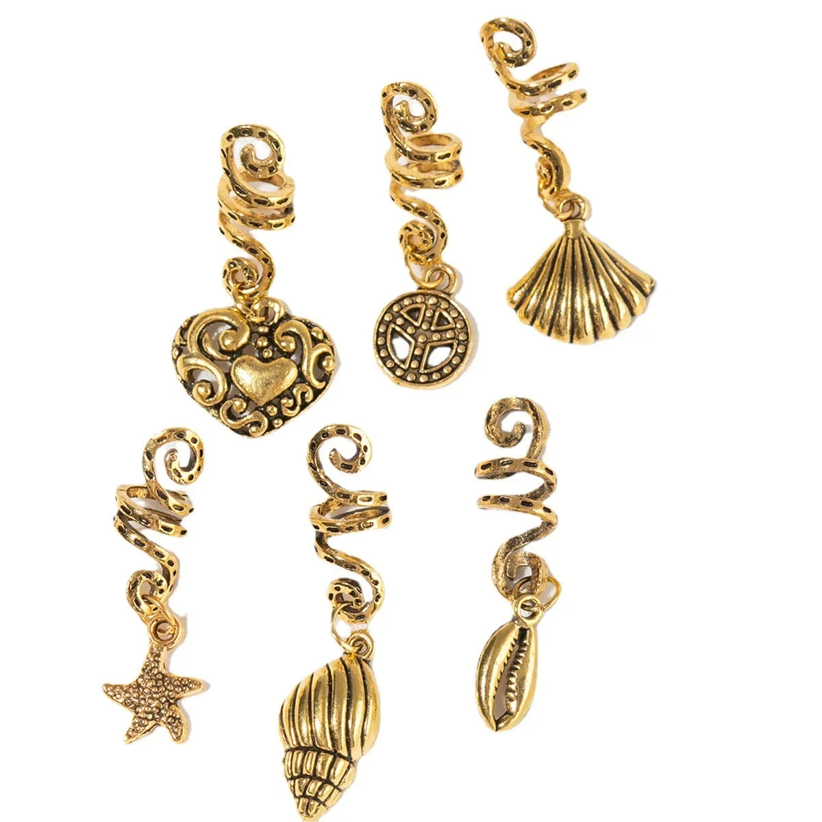6pcs/set Gold Hair Braid Rings Dreadlock Beads Cuff Clips