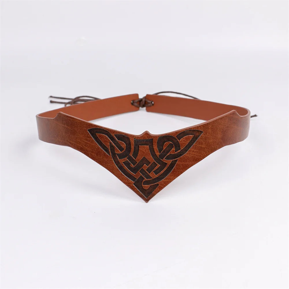 Viking Headband with Celtic Knot and Norse Rune Design Adjustable Faux Leather Accessory for LARP Cosplay
