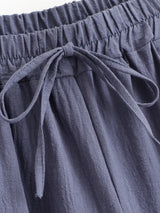 Sun Moon Embroidered Linen Cotton Baggy Pants Side Pockets Loose Yoga Wear