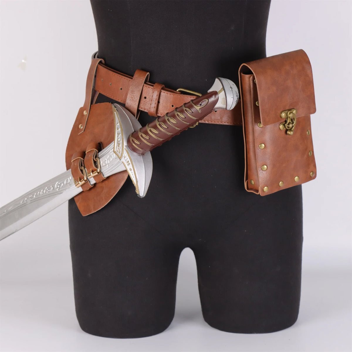 Medieval Leather Belt Copper Coin Scabbard Waist Bag Renaissance Cosplay