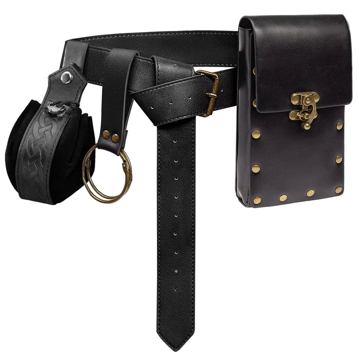 5Pcs/Set Medieval Faux Leather Belt Waist Bag Renaissance Steampunk Cosplay Accessories Set ﻿