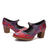 Sally's Embossed Genuine Leather Red Pump Heels Shoes