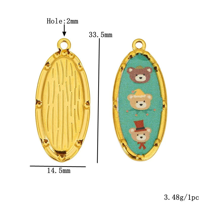Three Enamel Little Bear Love Charms Stainless Steel Pendants for DIY Bracelets Jewellery Earrings Making