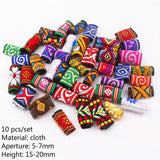 Mix Fabric Dread Dreadlock Tube Beads Clips Cuffs for Hair Braid Beads 10pcs