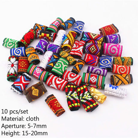 Mix Fabric Dread Dreadlock Tube Beads Clips Cuffs for Hair Braid Beads 10pcs