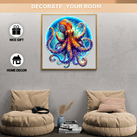 Giant Octopus Round Wooden Jigsaw Puzzle