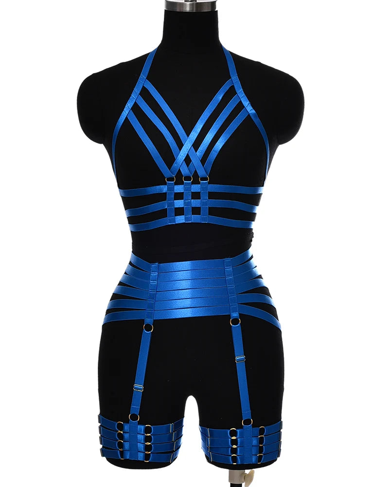 Pearlescent Colours Body Harness Body Cage Garter Belt Harness Full Set