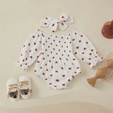 Valentines Day Easter St Patricks Christmas Baby Girls Heart Print Romper with Headband