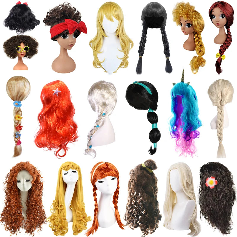 Girl's Princess Wigs Halloween Costumes Rapunzel Disguised Little Mermaid Elsa Aurora Snow White