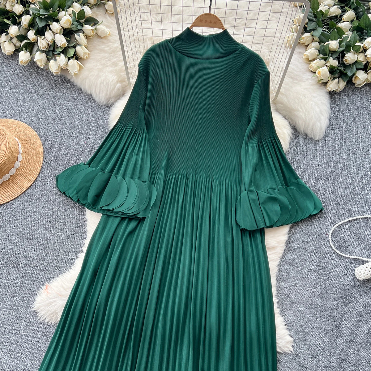 Petal Sleeves Pleated Tassel Dress Eight Colours