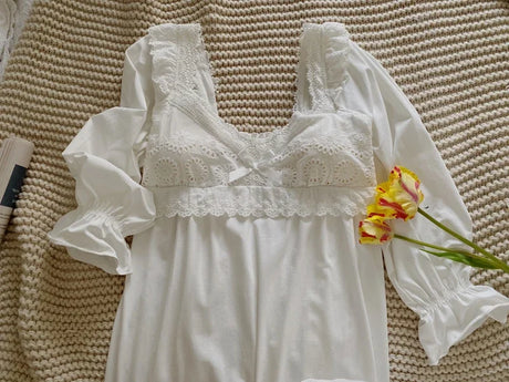 Summer Cotton Women's Sleepwear Antique French Style Lace Nightgown Nightdress