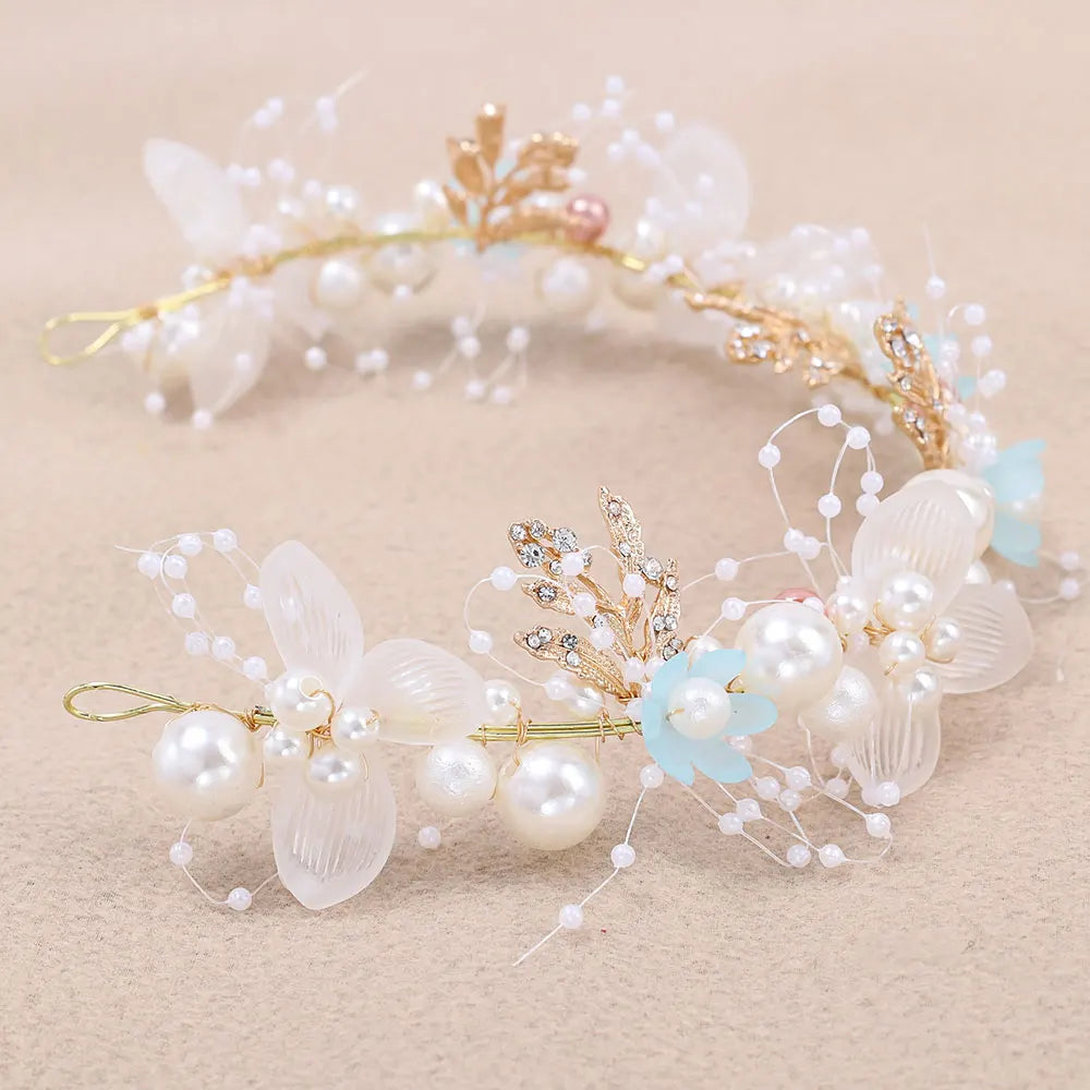 Girls Pearl Flower Wreath Floral Garland Head Hoop
