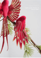 Set of Three Handmade Glitter Finish Christmas Tree Bird Decoration