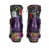 Violet's Floral Boots Genuine Leather Hand-painted Short Boots
