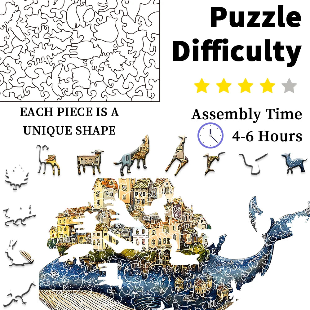 Whale Castle Unique Shape Wooden Jigsaw Puzzles