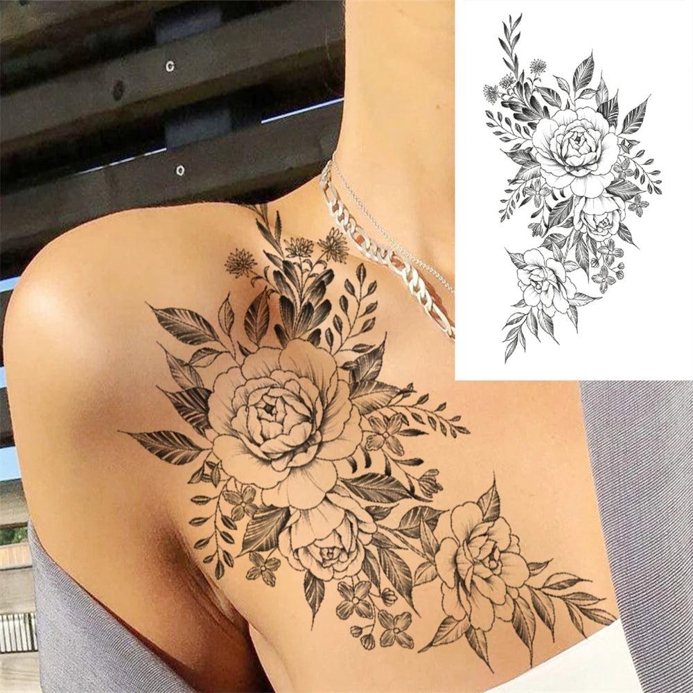 Large Peony Temporary Tattoos