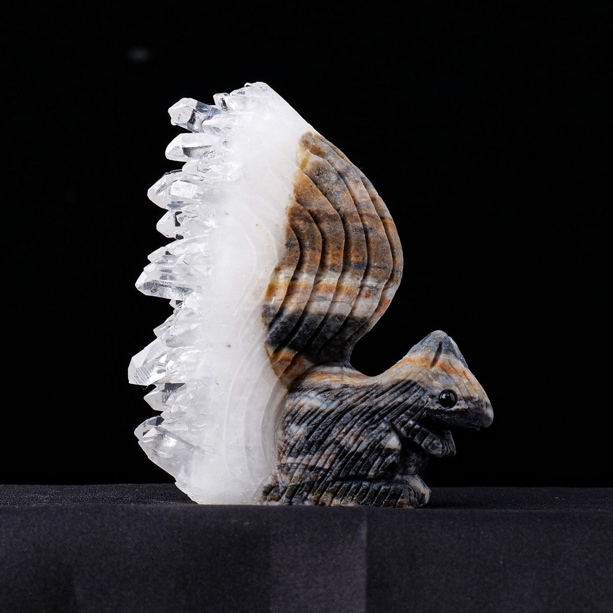 Squirrel Figurine Crystal Stone Clear Quartz Cluster