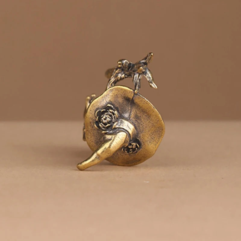Brass Frog Wizard Statue Desktop Ornament