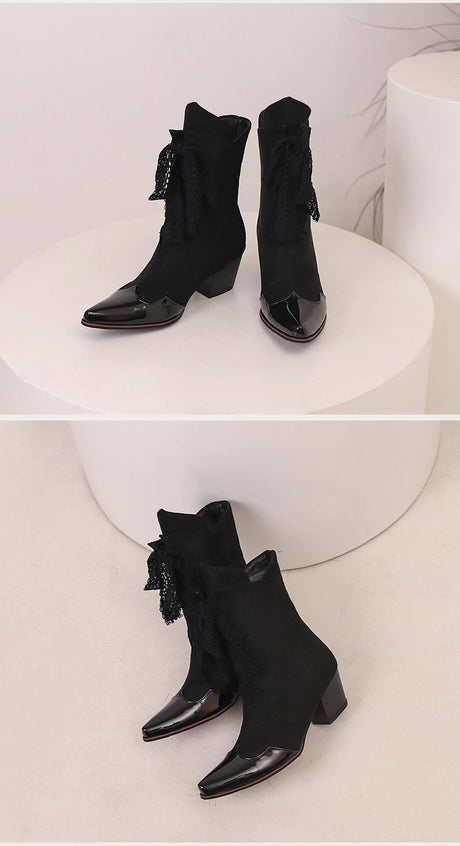 Skull Flower Lace Laces Ankle Boots