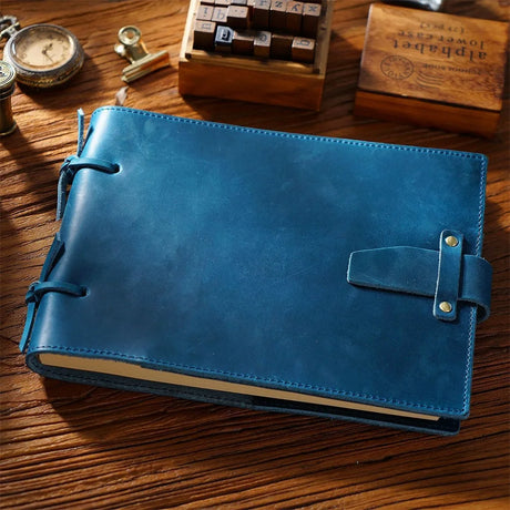 Stitched Genuine Leather Notebook 6 Colours Handmade Journal with Lock Blank Kraft Paper 200 Pages Sketchbook