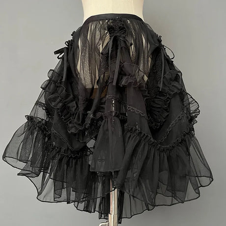 Lolita Drawstring Mesh Skirt Sheer Cover-up Over Layer
