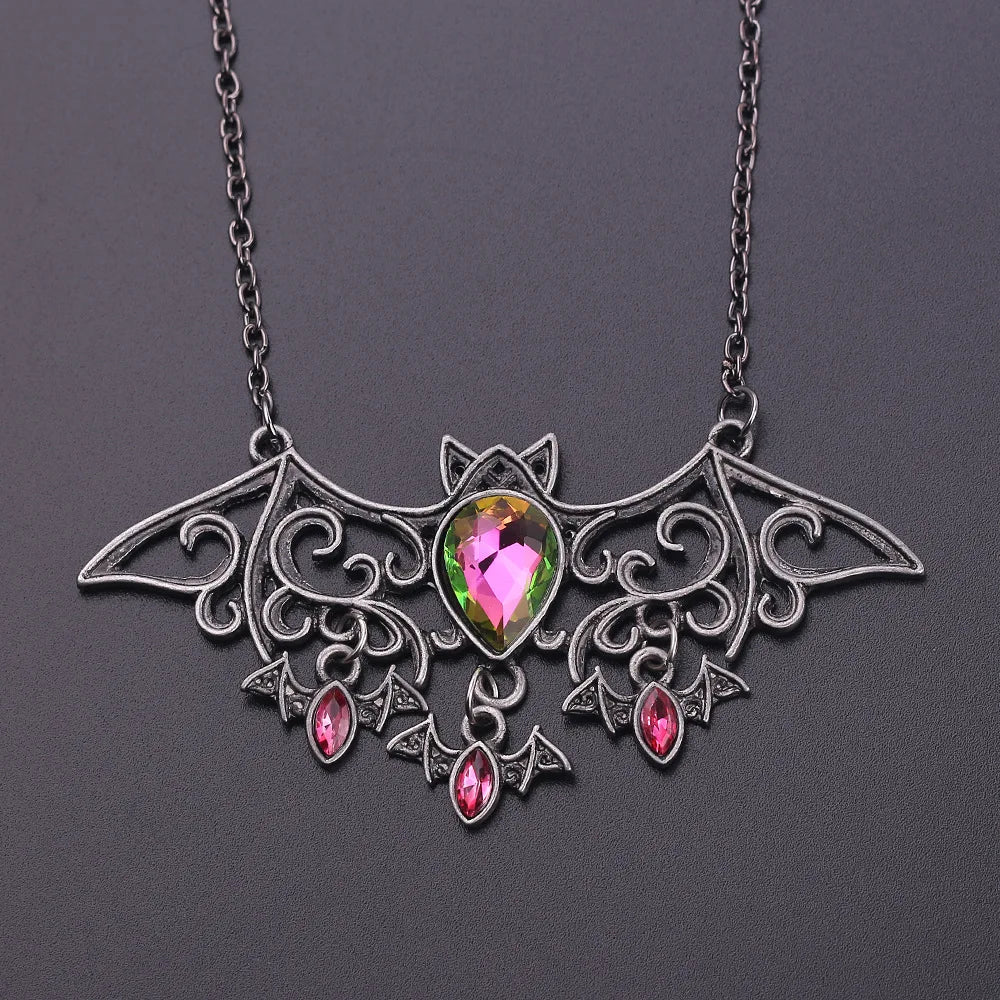 Halloween Bat Pink Crystal Necklaces