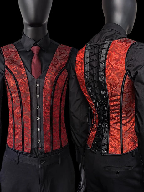 Vintage Circus Men's Boned Waistcoat Corset Vest Lace Up Burlesque Performance Stage Costume