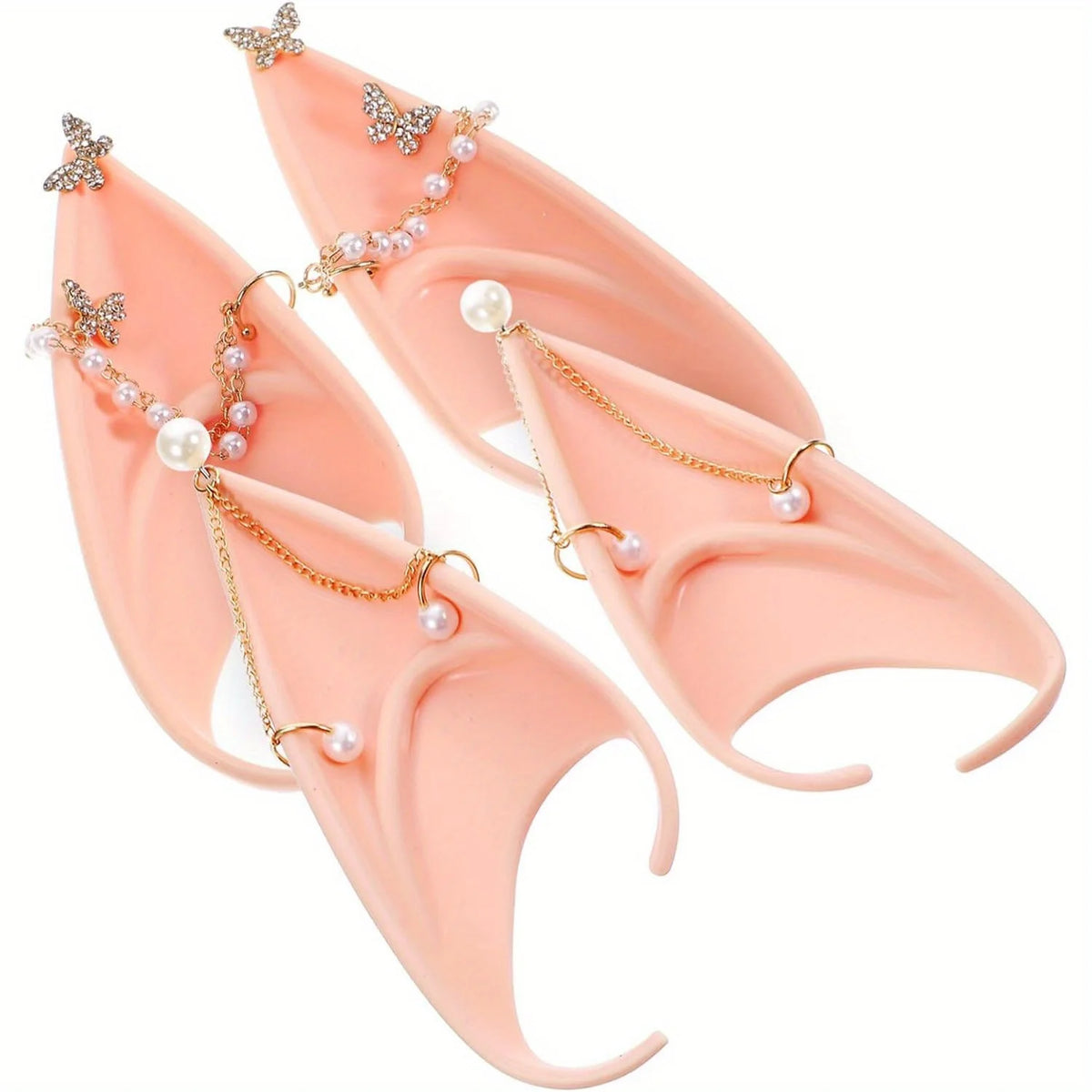 Two Pairs of Elf Ears with Pierced Earrings Cosplay Soft Latex Ear Cuffs
