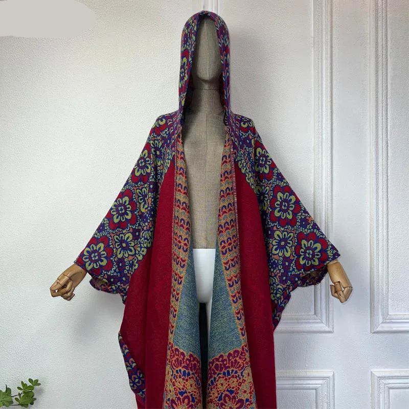 Boho Long Hooded Winter Cloak Cardigan Coat