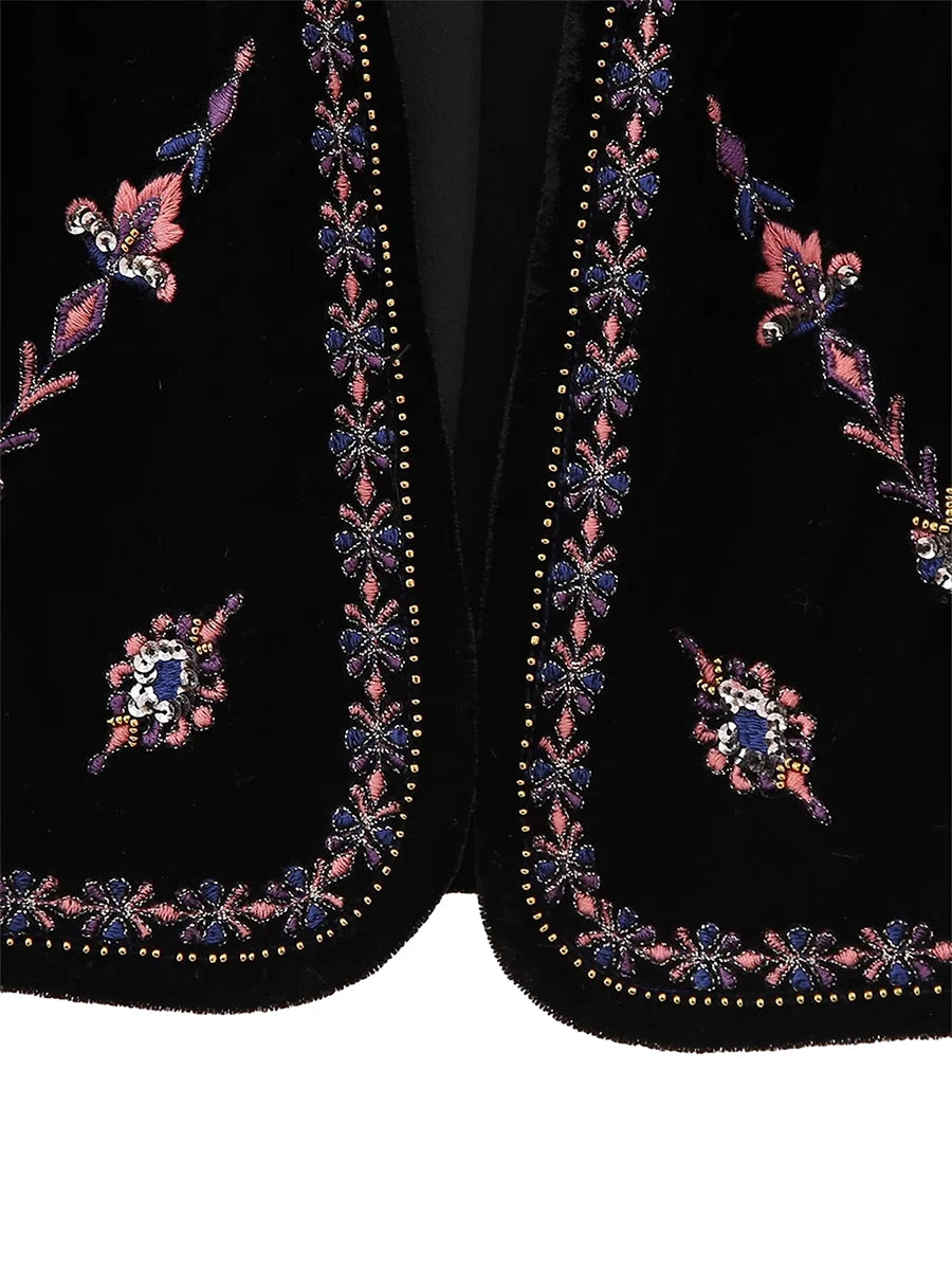 Janet's Floral Embroidered Velvet Vest Waistcoat