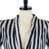 Womens Circus Ringmaster Lion Tamer Cosplay Costume Steampunk Victorian Irregular BW Stripes Coat