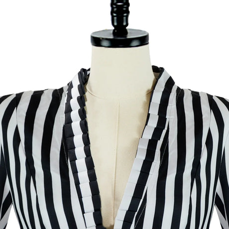 Womens Circus Ringmaster Lion Tamer Cosplay Costume Steampunk Victorian Irregular BW Stripes Coat